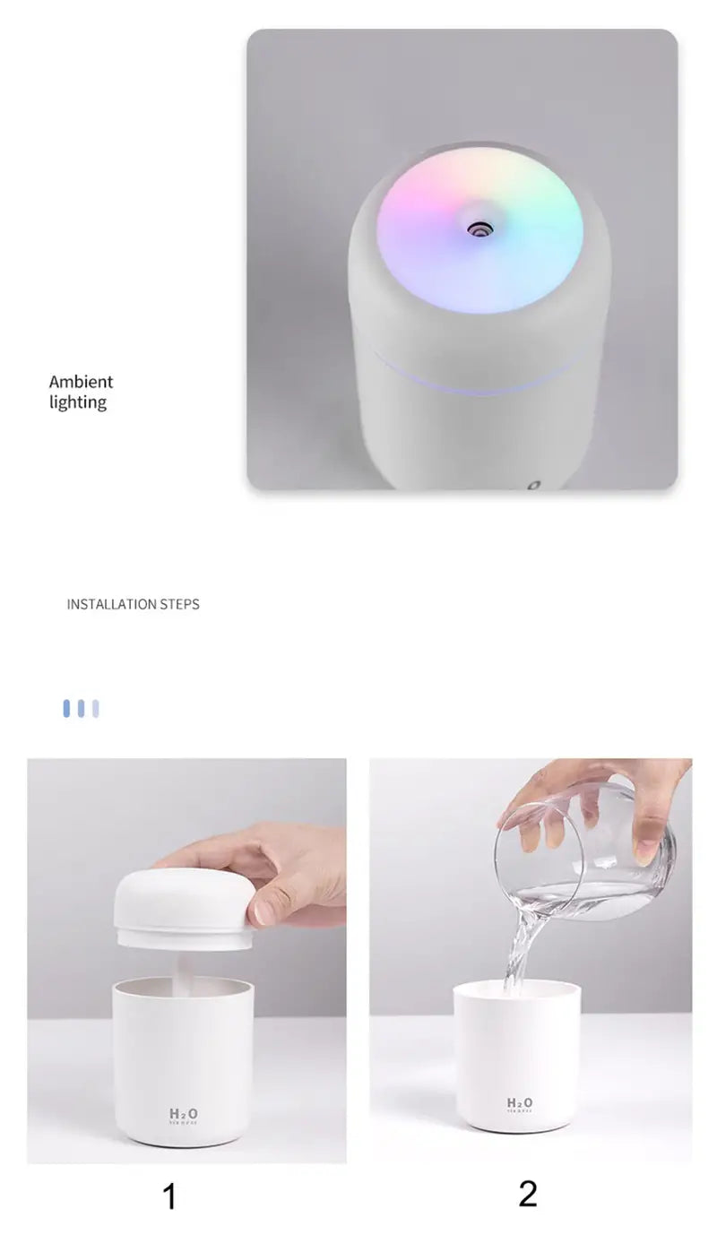 Portable 300ml LED Aroma Essential Oil Diffuser